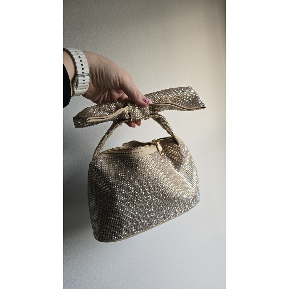 Gold Rhinestone Evening Bow Handle Sparkly Crystal Clutch Wedding Party Purse